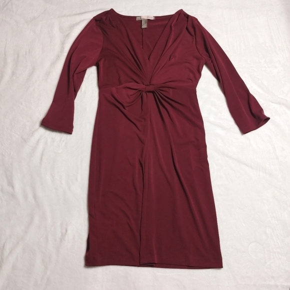 𝅺Forever 21 Women's Twist Front 3/4 Sleeve Maroon Party Dress size Small - Picture 2 of 10